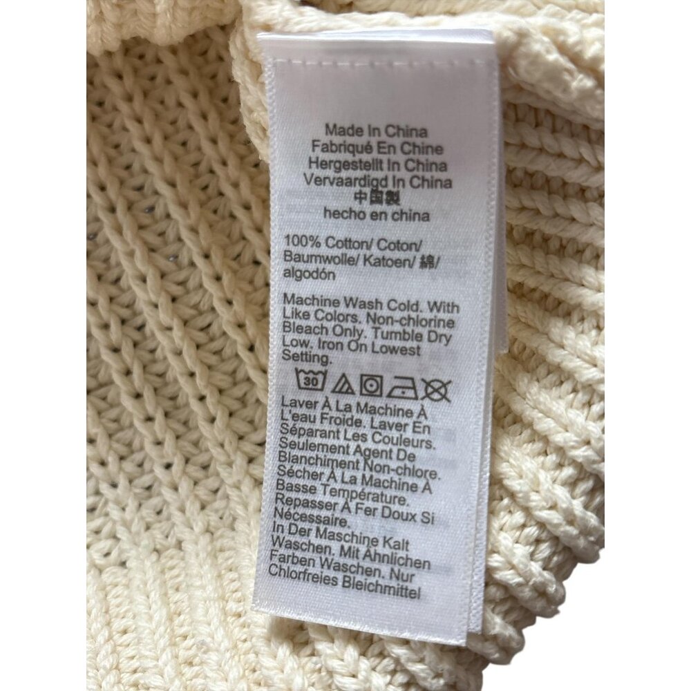 J Crew Sweater Womens Small Off White Mock Neck Pullover Chunky Cotton Knit - Picture 7 of 9